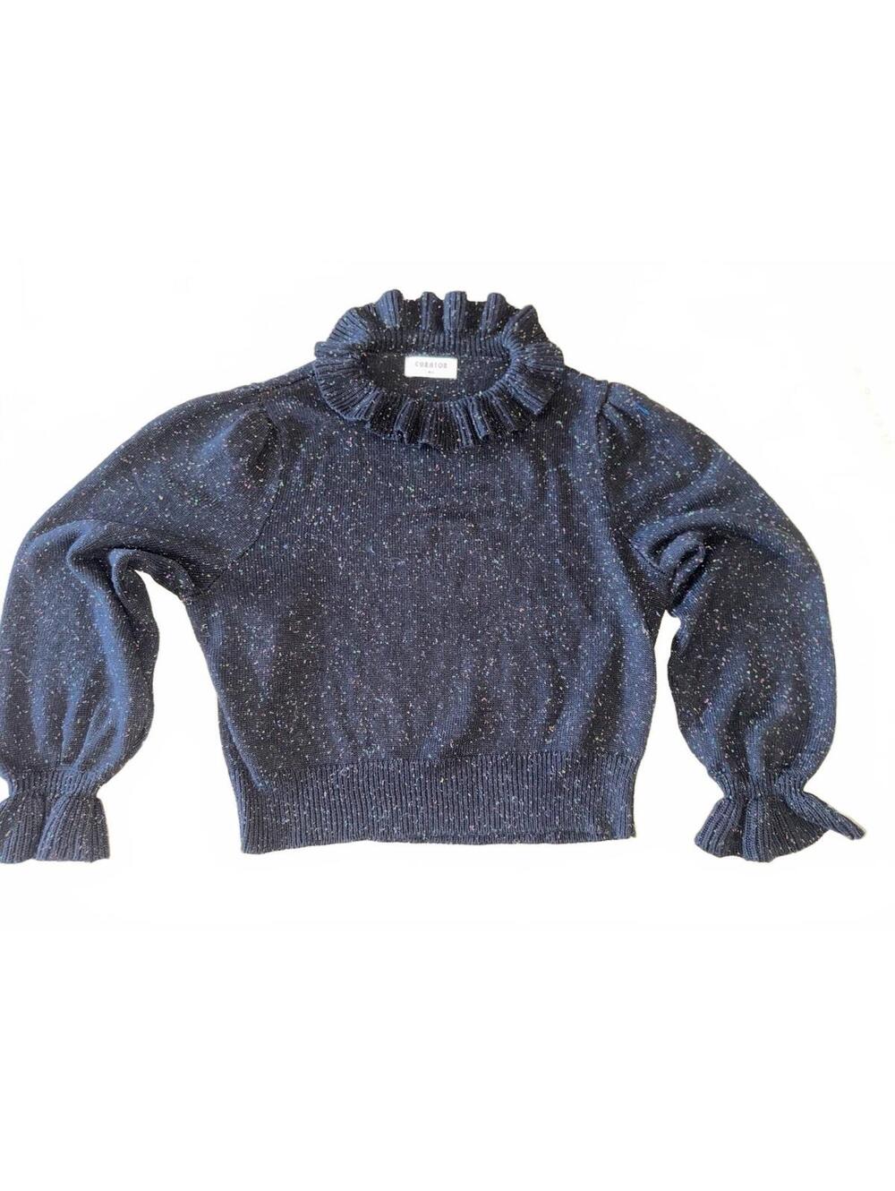 Curator Rainbow Twee 100% Cotton Black Speckled Ruffle Neck Sweater